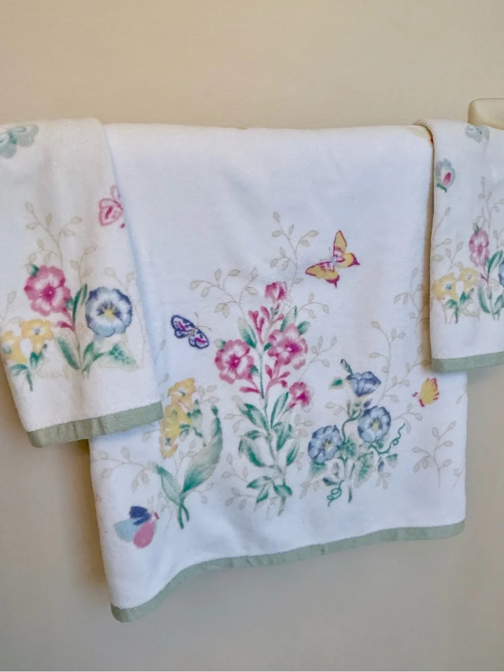 Lenox Butterfly Meadows Shower Curtain and 5 Bathroom Towel Set - Bath and Hand